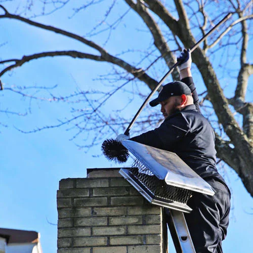 Chimney brush used during professional cleaning service