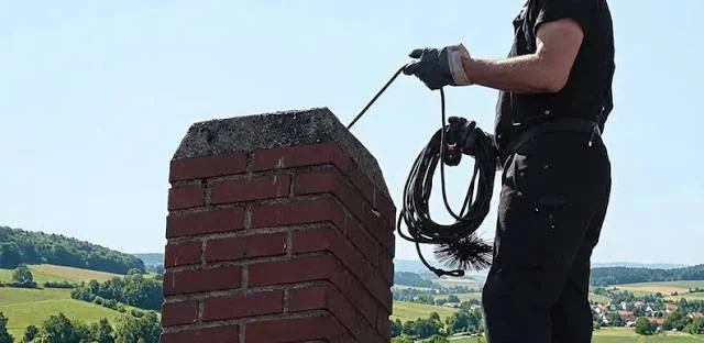 Technician servicing a residential fireplace and chimney